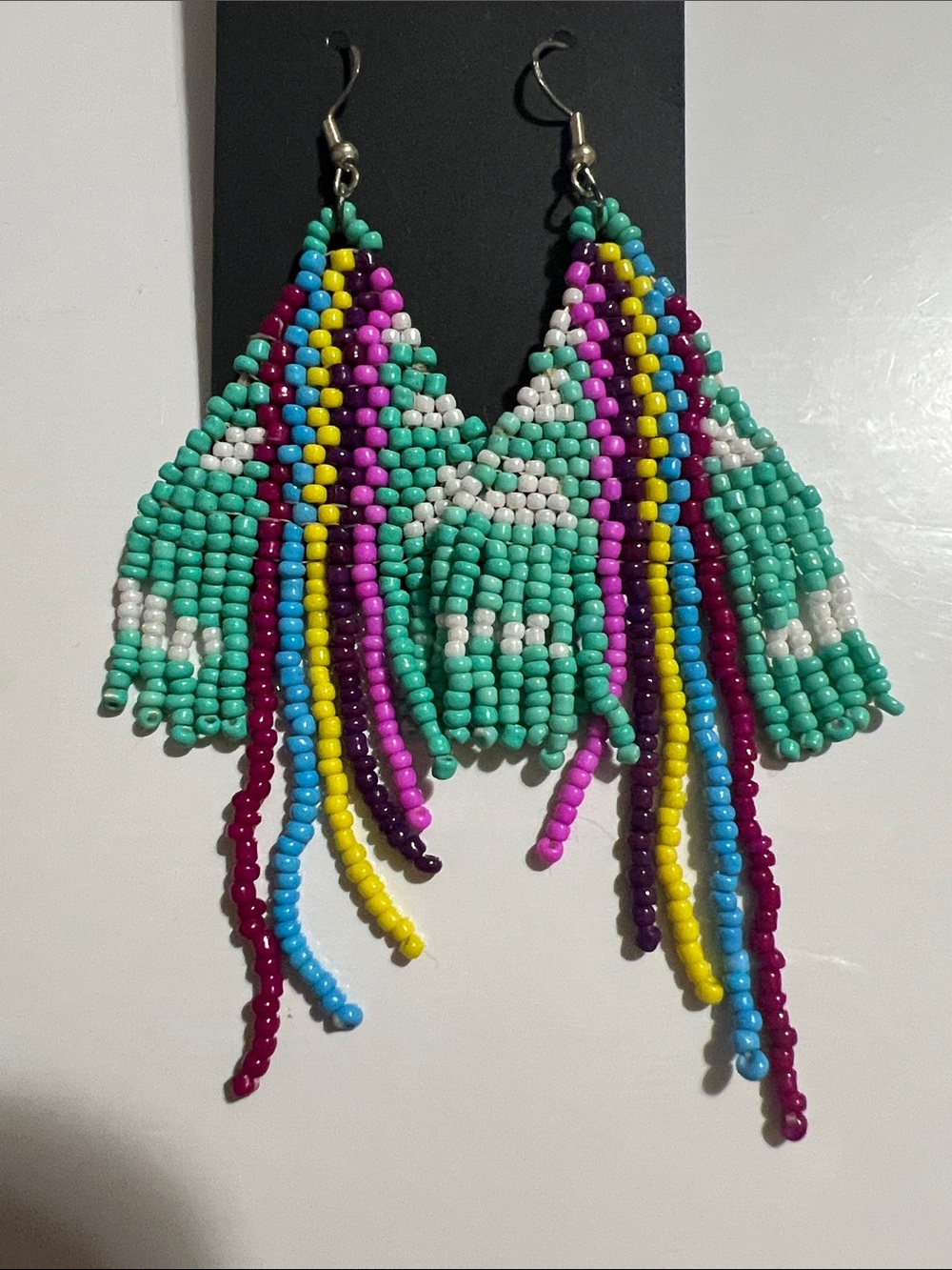 Turquoise Fringe Seed Bead Statement Earrings